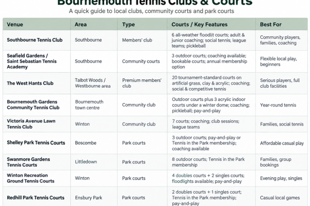 Bournemouth’s Best Tennis Clubs and Courts: Where to Play from Southbourne to Westbourne