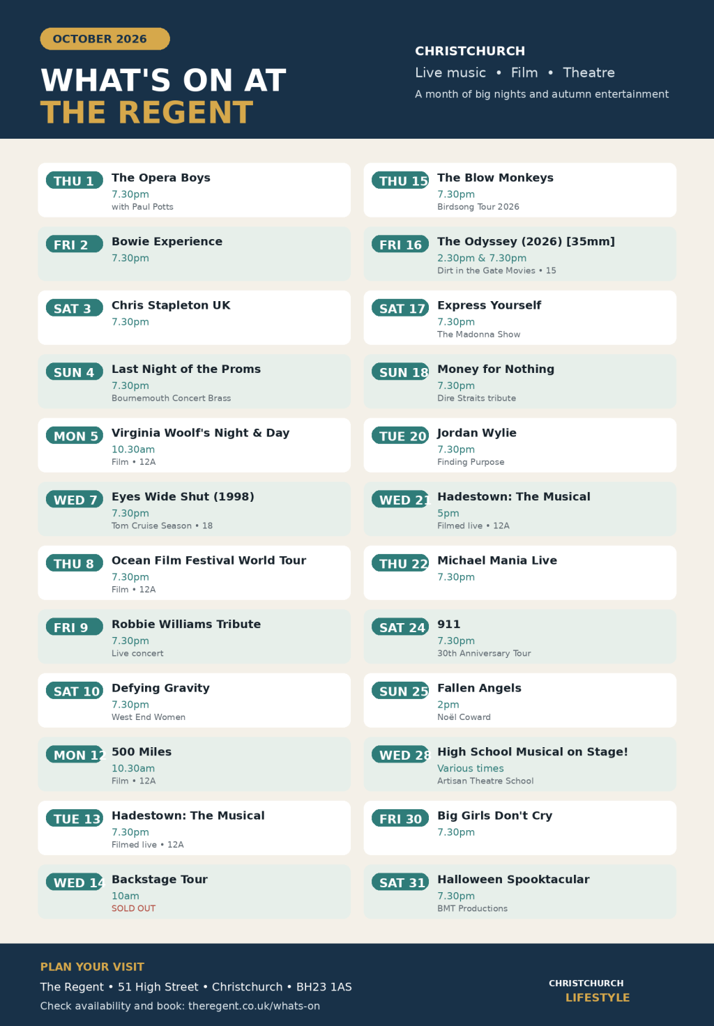 Big Nights & Bold Performances: What’s On at the Regent This October